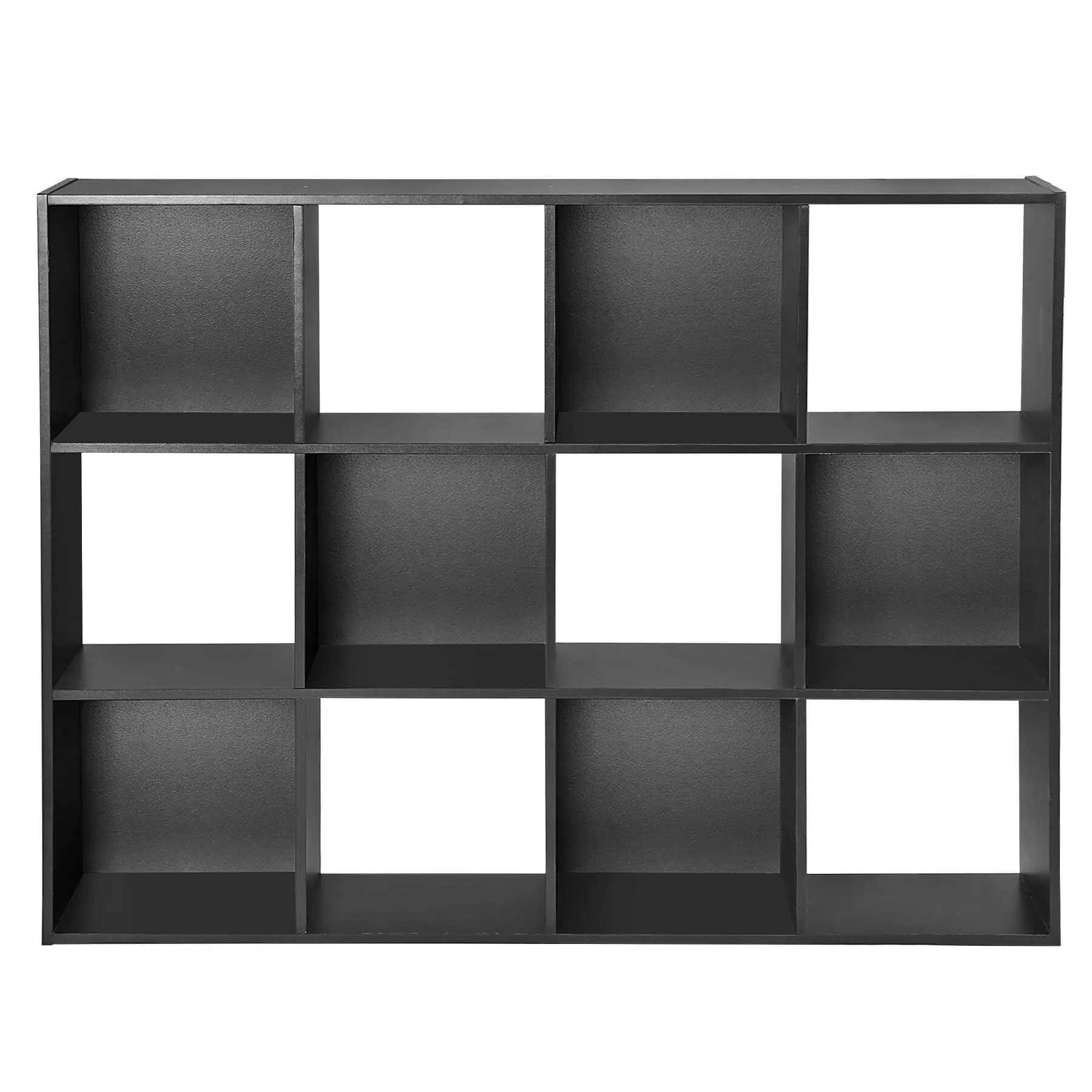 SuperDeal 12-Square Grid Particle Board Shelf - Durable Stable Home Office Shelves, Aesthetic Minimal Closet Storage Organizer, Black Indoor Furniture Rack for Books, Collectibles