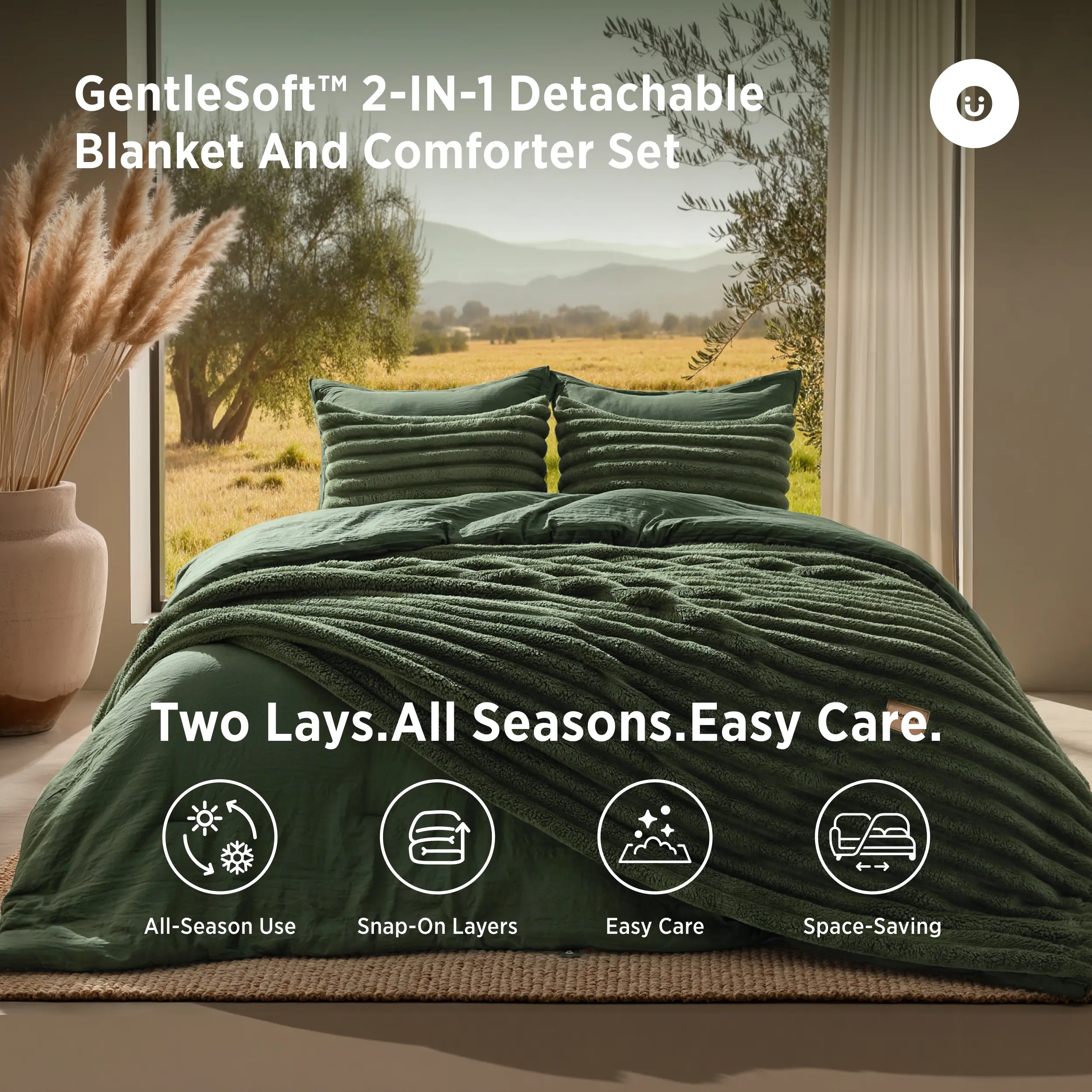 【backtoschool】Bedsure 6 Pieces Gentlesoft 2-in-1 Comforter Set and Detachable Fluffy Blanket,  All Season , SnapTech Design for Space Saving,Augtober Gift