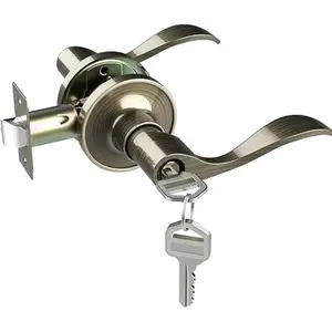 Door Handle, Bronze Door Knobs Interior Exterior Door Lock Lever with Key Antique Brass for Bedroom Bathroom Privacy not Keyed Alike Wave Style Entry locksets Zinc Alloy