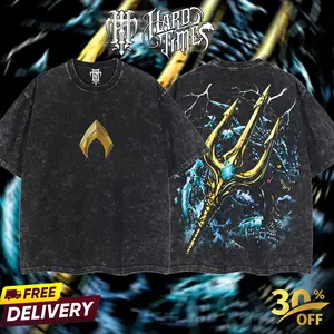 HardTimesClothing - King of Atlantis Retro Limited Vintage, Collection Movie Oversized Washed Tee Acid Washed Lightweight TSHIRT, Gift for him her Clothes Cotton Superhero, Super villain. (Copy) (Copy)