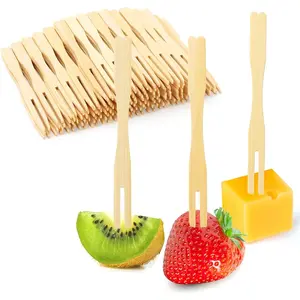 400 Bamboo Appetizer Forks, 3.5 Inch Mini Bamboo Forks for Charcuterie Boards Accessories, Fancy Toothpicks for Appetizers, Disposable Wooden Cocktail Fork, Small Fruit Food Picks for Party Supplies