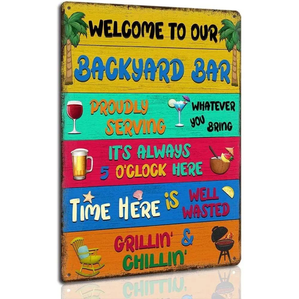 Outdoor Metal Plaque Sign - 8x12 in Steel Backyard Wall Decoration, Welcome Message Proudly Serving Whatever You Bring, Home Decor Gift, Bar Signs for Home Bar, Outdoor Plaques