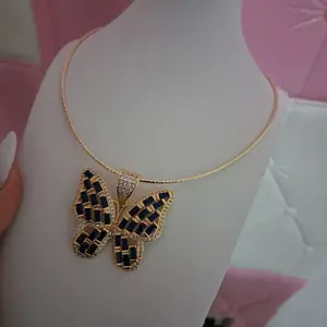 Square Chain 16 inches long with a butterfly Pendant – 14K Gold Plated