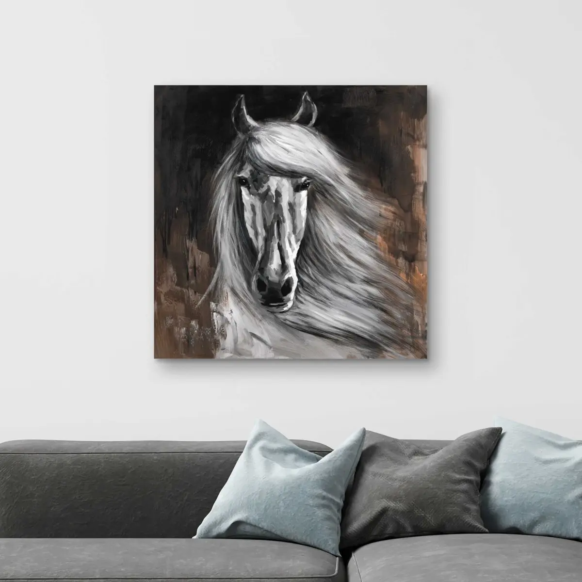 212 MAIN Artistic White Horse Animal Art Wall Art Print - 32x32 in., Brown Backdrop, Stylish Home & Office Wall Decor, Animal Art Wall Arts