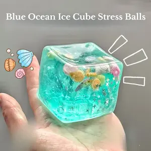 Squishy Stress Balls Cube - Ocean Sensory Fidget Toy Slow Rise Squishy Toys for Kids and Adults Squeeze Relax Gift