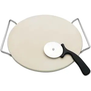 13 Inch Round Pizza Stones for Grill and Oven, Cordierite Baking Stones Set with Serving Rack & , Durable and Safe Cooking Stone Pan for Bread