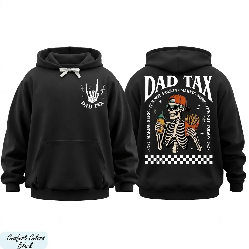 Women's Casual Fashion Long Sleeve Dad Tax Graphic Hoodie - Checkered Skeleton Hand Sweatshirt Tops, Sweatshirts