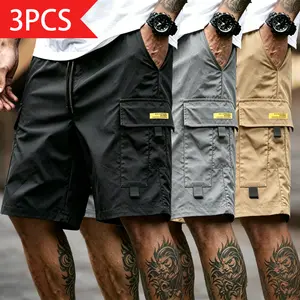 3PCS Men’s Casual Cargo Shorts — solid color, simple and versatile; loose fit that flatters the figure; breathable fabric with multiple pockets; suitable for outdoor streetwear and summer camping; men’s casual shorts, men’s summer shorts