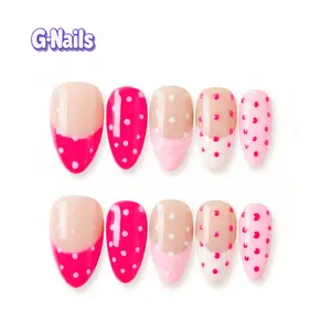 G Nails A81 Strawberry Cream Pink Polka Dot Nails 10 PCS  Handmade Press On Nails Reusablenails Handpaintednails Pinknails