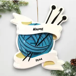 Personalized Knitting Christmas Ornament – Custom Name & Year Yarn Ball with Knitting Needles – Gift for Knitters & Crafters – Noel Box