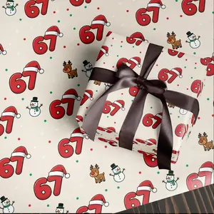 Reindeer Snowman 67 Meme Wrapping Paper Christmas, Cute Holiday Gift Wrap for Family Christmas Presents, Fun Beige Seasonal Gift Wrap