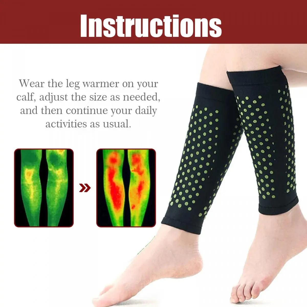 Adjustable Self-Heating Calf Sleeve with Tourmaline & Mugwort, Leg Warmers for Circulation and Lymphatic Vein Support