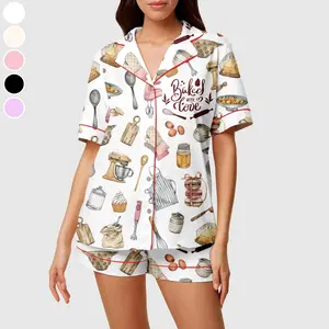 Baked with Love Pajama Set – Cute Baking Print Satin Sleepwear for Women, Cozy Kitchen-Themed Pajamas for Bakers & Food Lovers