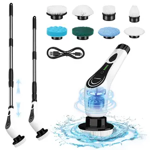 Electric Spin Scrubber, Cordless Shower Scrubber Full-Body IPX7 Waterproof, Electric Cleaning Brush with 4 Replaceable Brush Headsand 3 Adjustable Extension Handle, 2-Speed for Bathroom, Kitchen, Toilet, Window, Pool