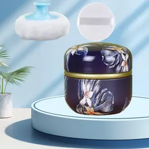 3 PCs Body Powder Puff and Container, 3.15" Portable Empty Body Powder Container for Women's Loose Dusting Powder, Powder Case Box with Lids for Bath, Travel and Home Use (Dark Night) storage