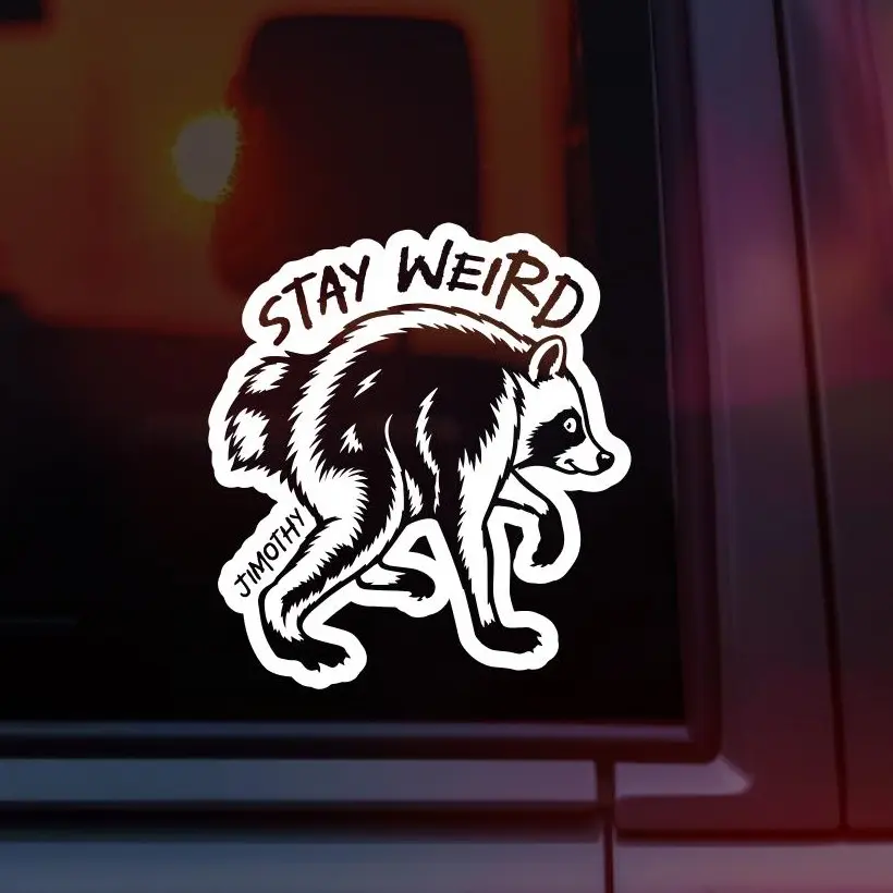 Stay Weird Jimothy Vinyl Car Decal – Funny Weird Little Guy Sticker – Jimothy Character Car Window Decal – Cute Creepy Oddball Vinyl Sticker – Alt Goth Weirdcore Humor Gift