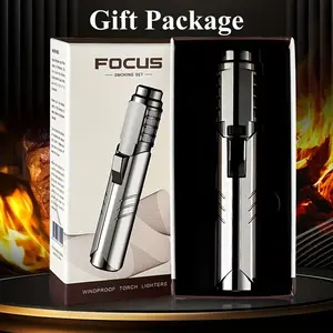 High-Temperature Windproof Butane Torch Lighter with Safety Lock - Metal Jet Flame Blowtorch for Welding, BBQ, Camping & DIY (Gift Box, Gas Not Included)