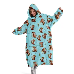 hoodie blanket, Animal blankets, Wearable Blanket, Cute Cartoon Highland Cow Hooded Blanket, Wearable Plush Throw for Fall Winter, Cozy Home Leisure Blanket, Perfect Gift for Birthdays Holidays Christmas Valentine's Day