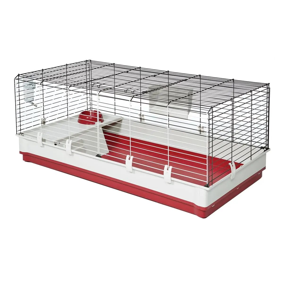 Midwest Metal Products MW02420 Deluxe Plastic Rabbit & Guinea Pig Cage - White & Red, Extra Large, Mesh Design, 15 lbs Capacity, High-Quality Small Animal Habitat