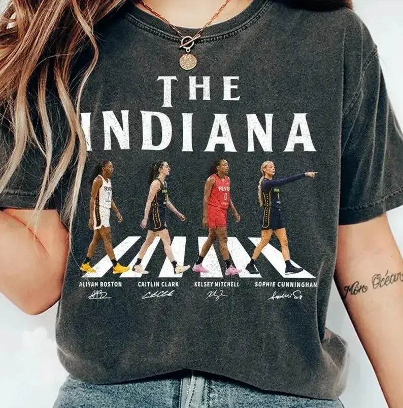 Indiana Fever Abbey Road T-Shirt - Sweatshirt - Hoodie, Caitlin Clark Aliyah Boston Kelsey Mitchell Sophie Cunningham Tee, Vintage WNBA Basketball Fan Gift