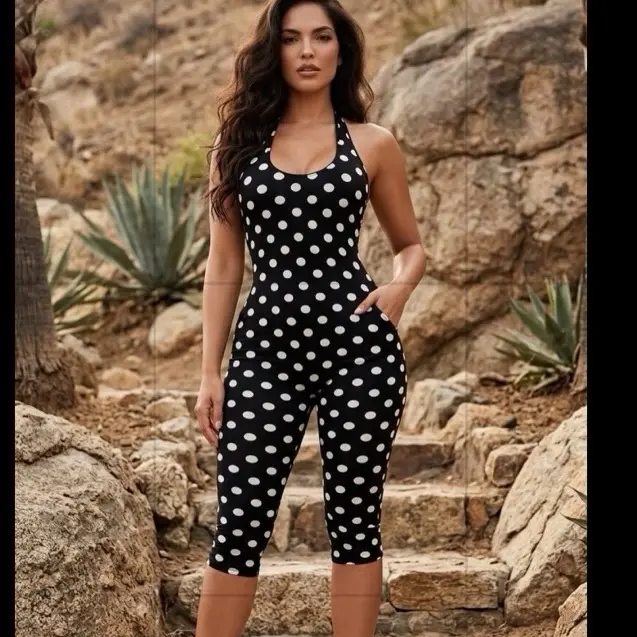 Romper For Women, Color Block and white Polka Dot capri romper  Fashi Fashion, Style