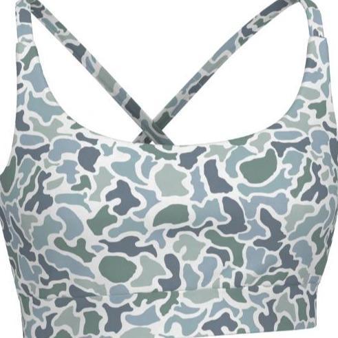Women's Camouflage Print Sports Bra, Crisscross Back Fun Yoga Fitness Bra with Medium Support, Breathable Stretchy Workout Bra for Gym, Yoga, Running & Daily Active Wear, Trendy Camo Activewear Top
