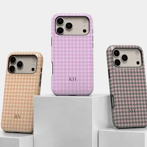 Personalized Monogram Phone Case Cute Gingham Initials iPhone 17 16 15 14 Pro Max, Samsung Galaxy S25 S24 S23, Pixel 9 8 7 Trendy Gift Idea gift for her