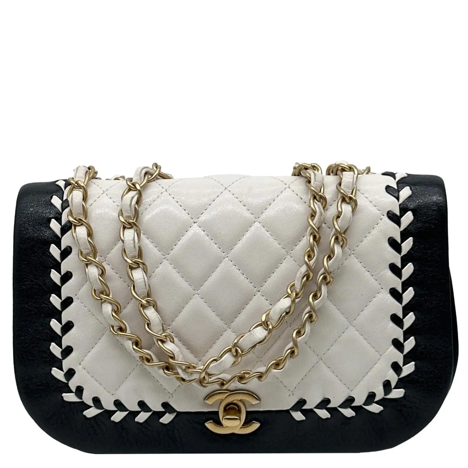 Pre-owned CHANEL Leather Crossbody Bags Braided Saddle Flap Quilted Lambskin Crossbody Bag Bicolor