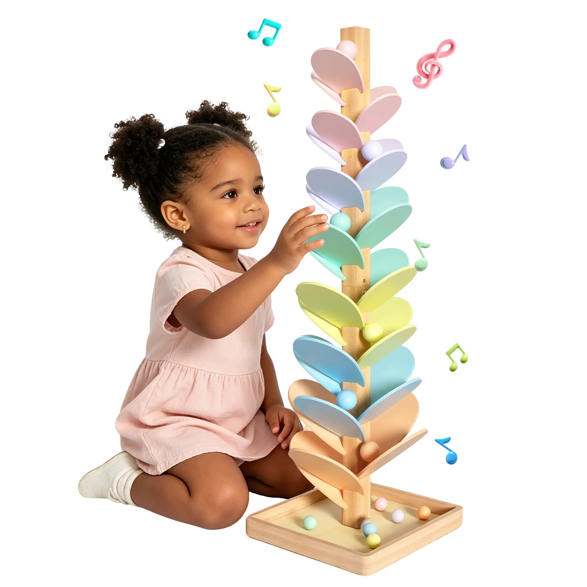 Gotoofun Upgraded Wooden Marble Run Music Tree - Montessori Rainbow Singing Tree Toy with 12 Extra-Large 3cm Balls | Color Sorting STEM Sensory Gift for Kids Toddlers Ages 3+