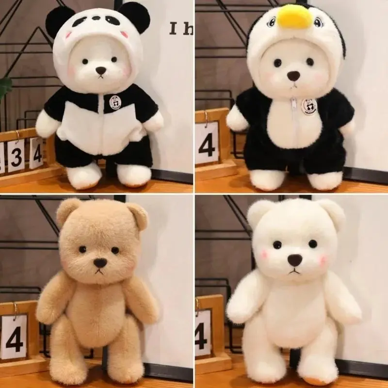 For 30cm Plush Toys Birthday Gift for Girls Kids Bear with Movable Limbs and Head Soft Bear White Brown Comfortable