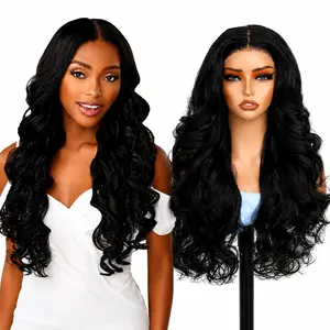 Auvzy 4X6 Glueless Wear to Go Wig 24inch Black Body Wave Synthetic Closure Wig Natural Hairline Soft and Bouncy No Glue Lace Front Wigs for Women #TikTokShopDealsforYouDay