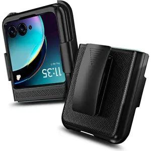 BASIC SUPPLY Belt Case for Motorola Razr 2024 & Razr 2025, Black| Slim Fit Lightweight & Snap-On Shockproof Protection Cover, Rotating Belt Clip Holster Kickstand Combo