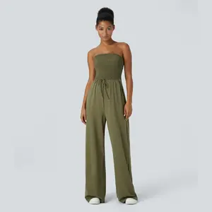 Halara Tube Backless Shirred Knot Side Pocket Wide Leg Casual Jumpsuit