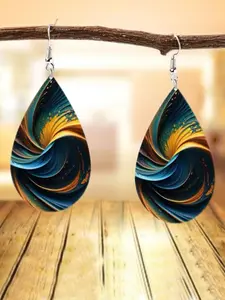Modern Abstract Water Drop Earrings, Deep Blue Background Swirl Texture, Dynamic Fluid Effect Dangle Earrings for Women, Trendy Jewellery Accessories, Fashionable Jewelry Accessories
