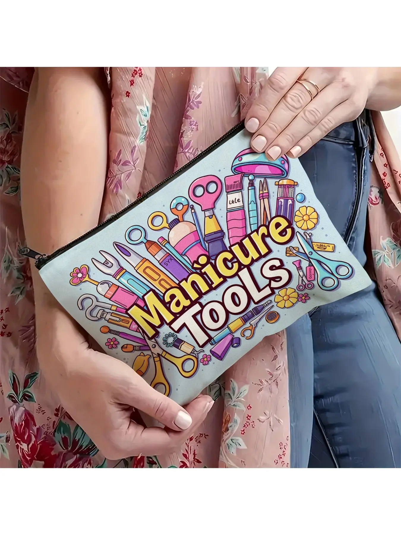 Fashionable Colorful Printed Nail Art Tools Accessories Storage Bag Multi-Function Makeup Bag, Clips and Nail Art Tools - Perfect Gift for Travel, Wedding and Bridesmaids, Cosmetic Pouch
