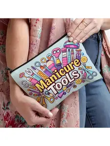 Fashionable Colorful Printed Nail Art Tools Accessories Storage Bag Multi-Function Makeup Bag, Clips and Nail Art Tools - Perfect Gift for Travel, Wedding and Bridesmaids, Cosmetic Pouch