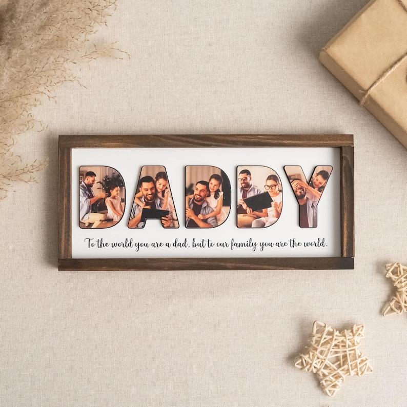 [SALE UP TO 50% - UNFRAMED] Personalized Photo Frame for Dad, Custom Wooden Father Gift, Father's Day Keepsake, Rustic Dad Photo Decor - Complimentary Delivery