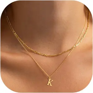Initial Necklaces for Women Dainty Gold Silver Layered Letter Pendant Necklace Cute Figaro Chain Choker Necklace Personalized Trendy Stuff Jewelry Stack Gift for Women Her-USA