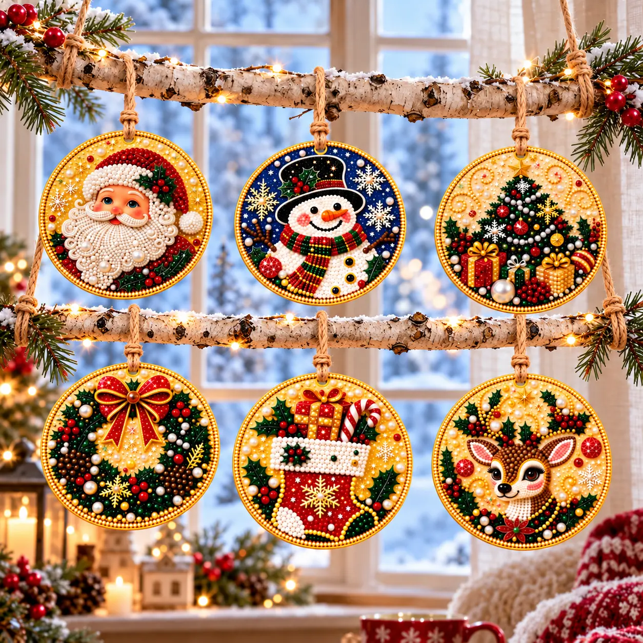 Christmas Ornament Diamond Art Kit, 6 PCS 5D Diamond Painting Kits for Adults, DIY Christmas Tree Hanging Decor, Holiday Craft Gift