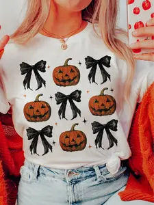 Halloween Pumpkin Faces and Bows Graphic T Shirt