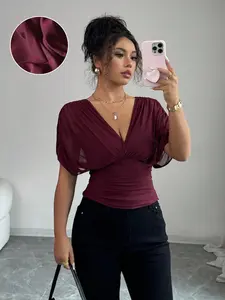 Women Summer Sexy Short Sleeve V Neck Backless T Shirt Tops Tee