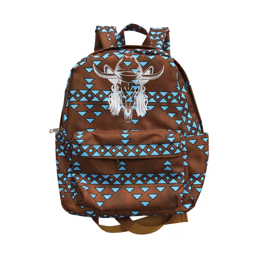 Kids' Unisex Compact Brown Western Aztec Print Adjustable School Backpack - Modern, Style BA0048, Kids' Fashion Accessory Bag, Adjustable Backpack