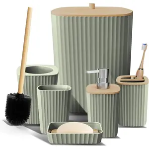 Bathroom Set - Sage Green Bathroom Accessory Set, 6-piece bathroom accessory set, includes toilet brush, trash can, and soap dispenser