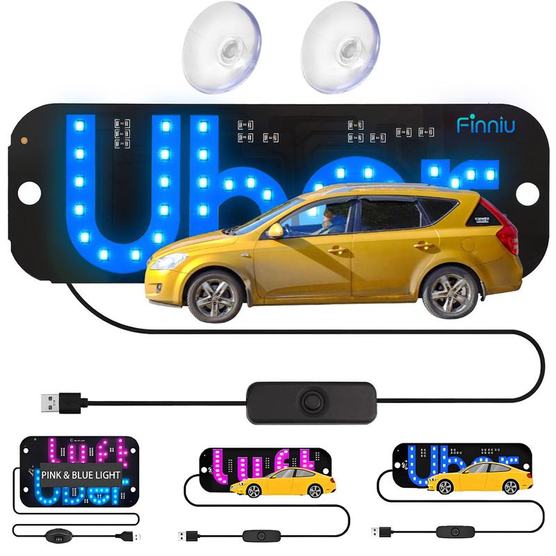 Taxi LED Light Sign for Car Uber/Lyft with Suction Cups USB Plug for Cars Trucks SUVs Compatible LED Decal for Windshield Visibility