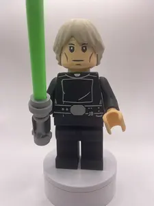Luke 3D Printed Brick Man Figure with Green Lightsaber and Black Outfit, Ideal for Collectors and Fans