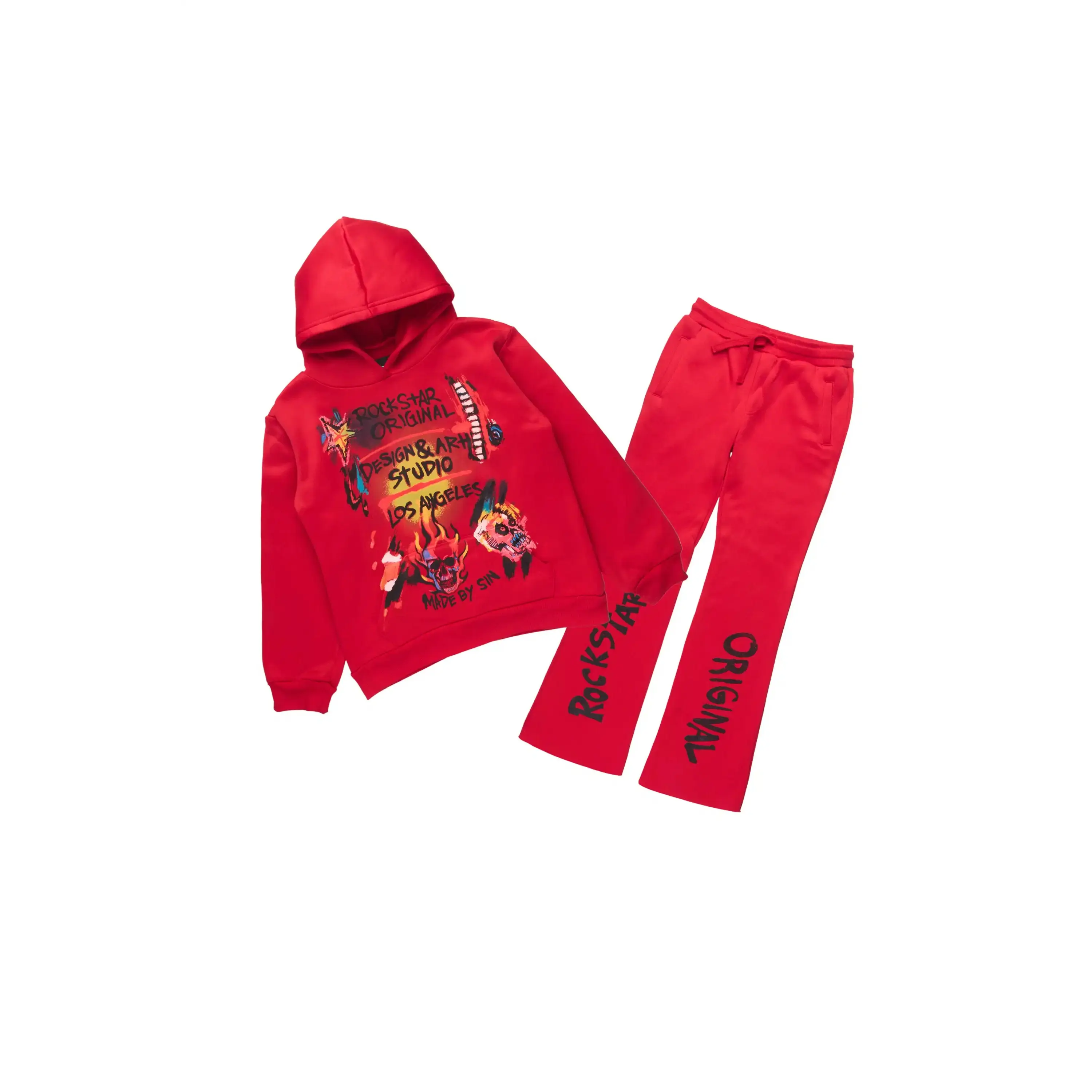 Boys Soweto Red Hoodie/Stacked Flare Track Set