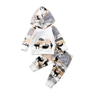 Newborn Baby Boys Long Sleeve Deer Mountain Hoodie Sweatshirt Tops Pants Leggings Outfits