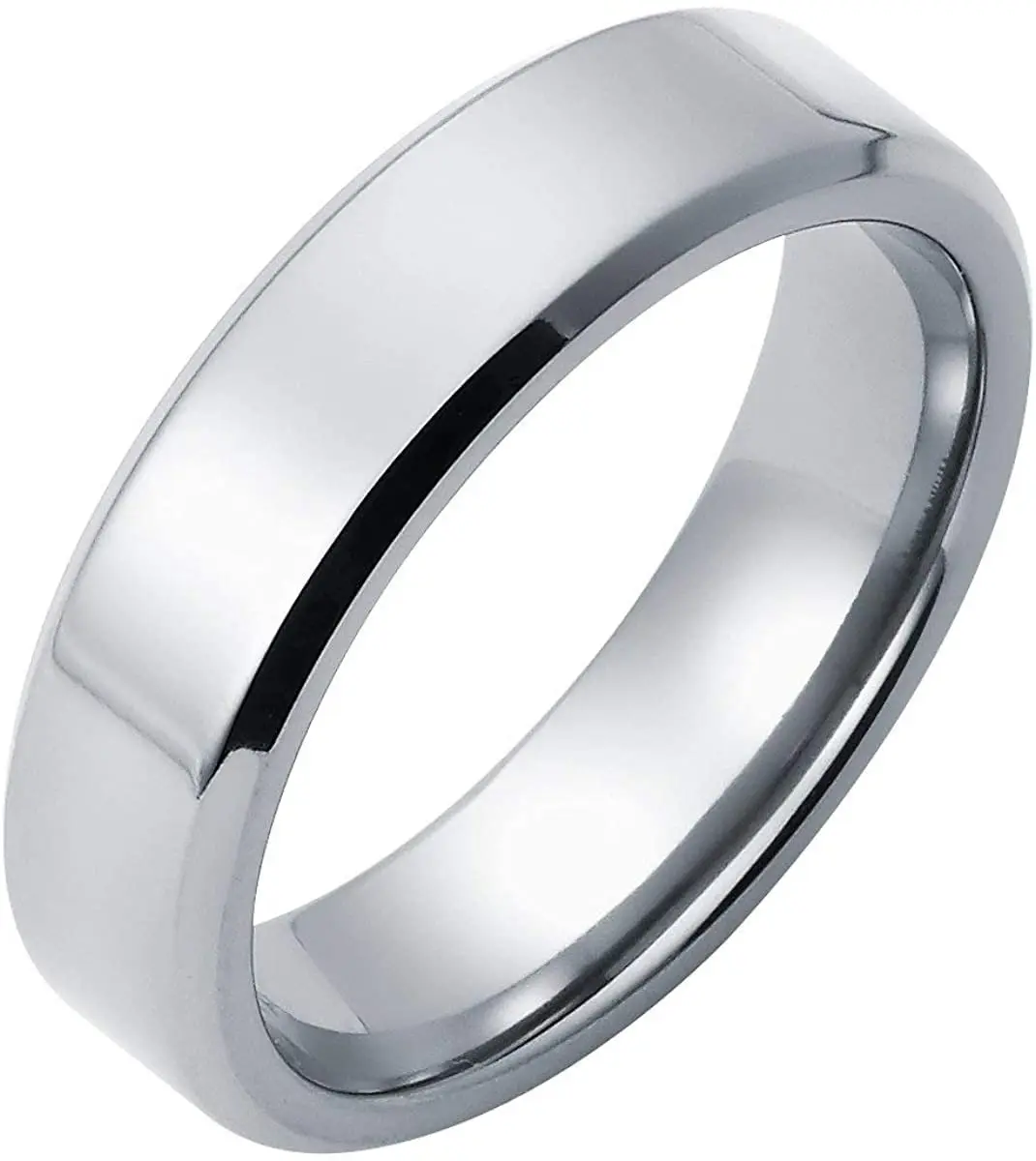 Titanium 6mm Comfort Fit Fashion or Wedding Band Ring with Flat Profile High-Polish Beveled Edges