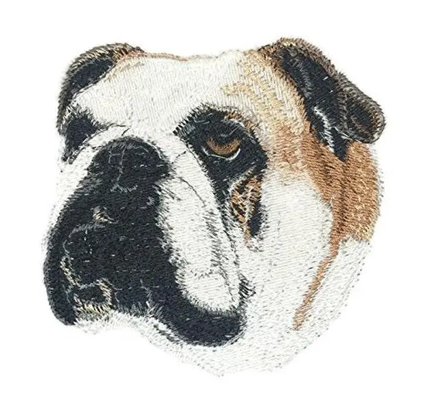 Bulldog Dog Face Embroidered Patch (4" x 3.4") | Iron-On or Sew-On | Dog Lover Applique for Jackets, Bags & DIY Fashion