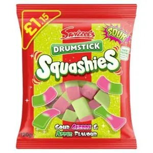 Swizzels Drumsticks Squashies Sour Apple and Cherry Flavour 12 x 120g PMP